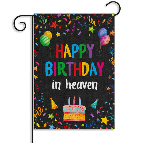 WATINC Happy Birthday in Heaven garden flag with colorful ribbons for grave memorial
