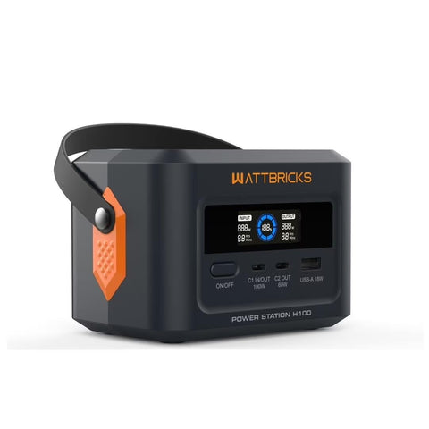 Wattbricks H100 compact handheld power station ready for travel and charging