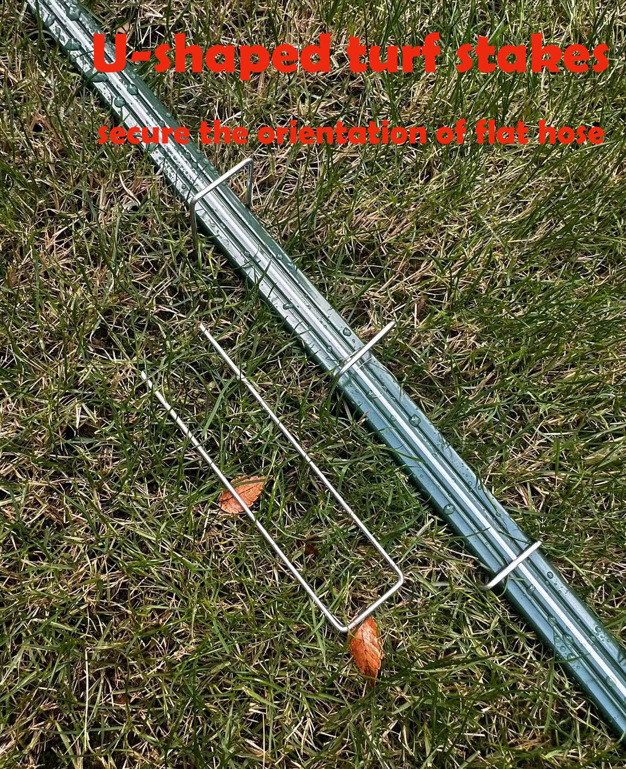 WATOO 6-inch steel hose stakes keep hose flat and stable.