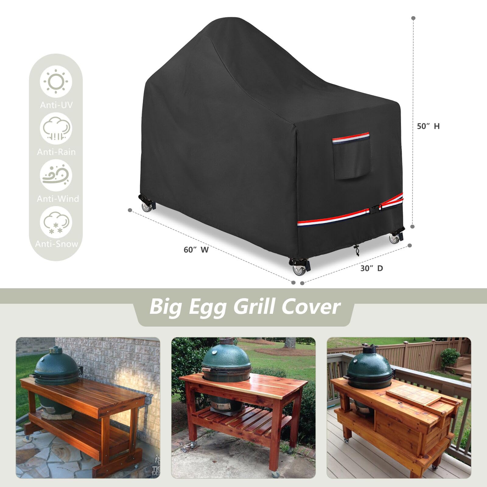 Wavecover adjustable drawstrings provide a secure, wind-resistant fit around your grill.