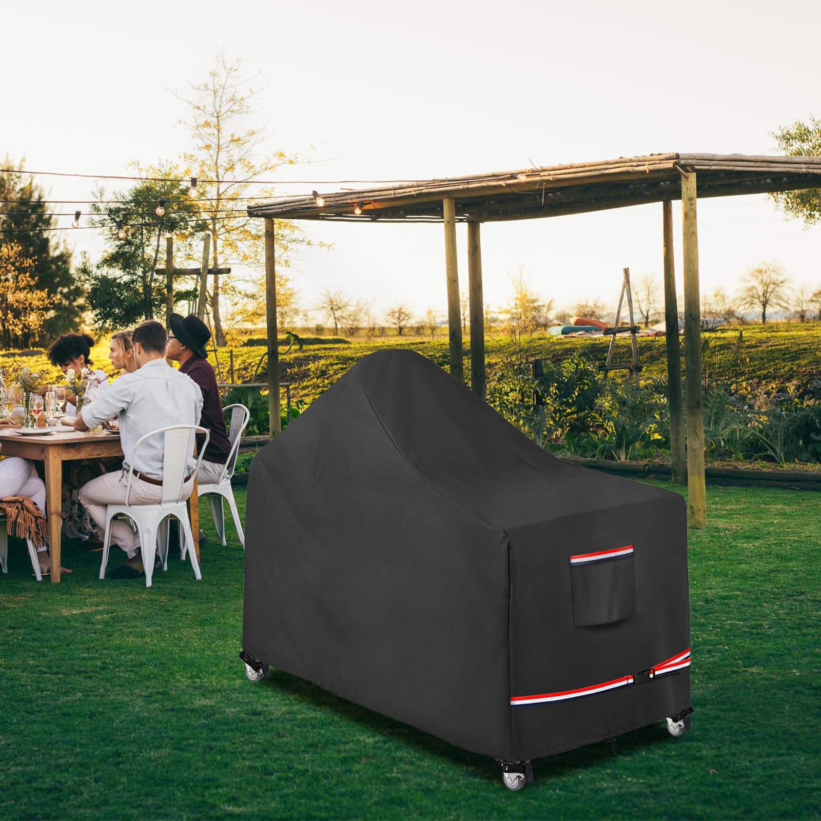 Wavecover waterproof material keeps rain out and gear dry during outdoor cooking.