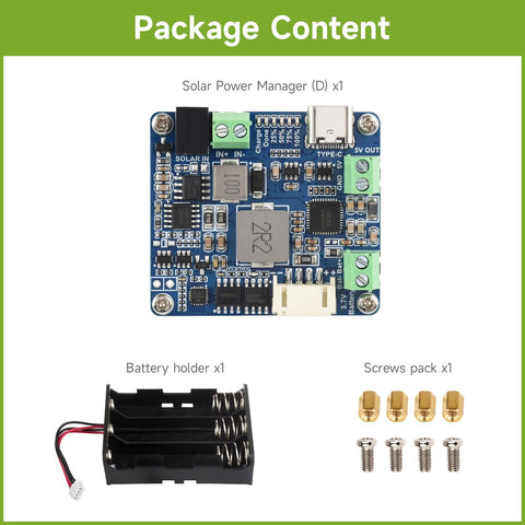 Waveshare Solar Power Manager D battery holder enables easy battery integration.