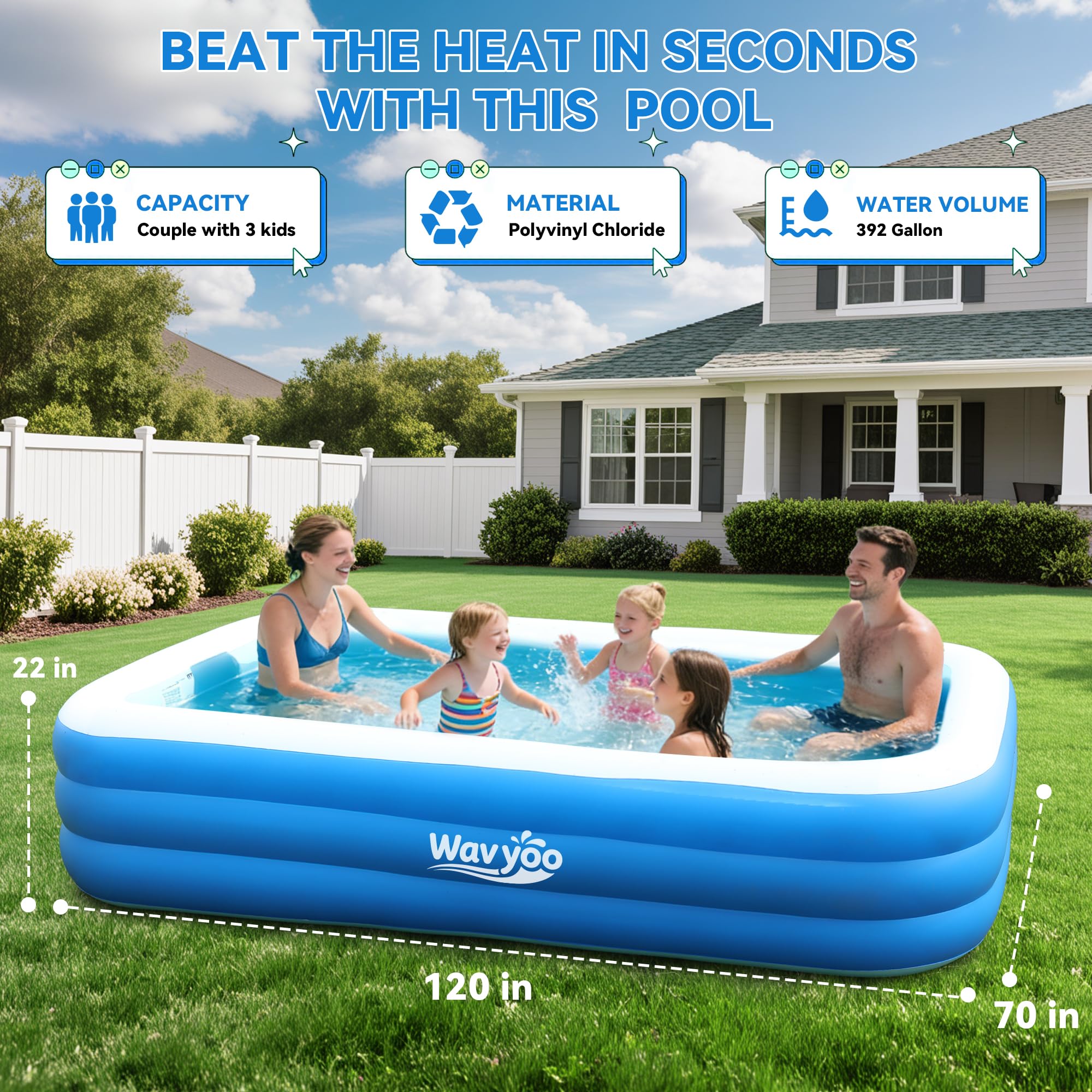 WavYoo inflatable pool designed for kids and adults during backyard gatherings.