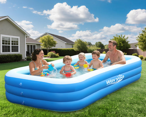 WavYoo large inflatable pool in backyard offering family splash space.