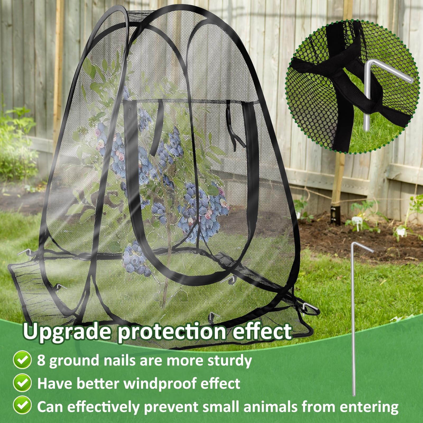 Waybas two-piece pop-up mesh netting enables easy garden protection without tools.