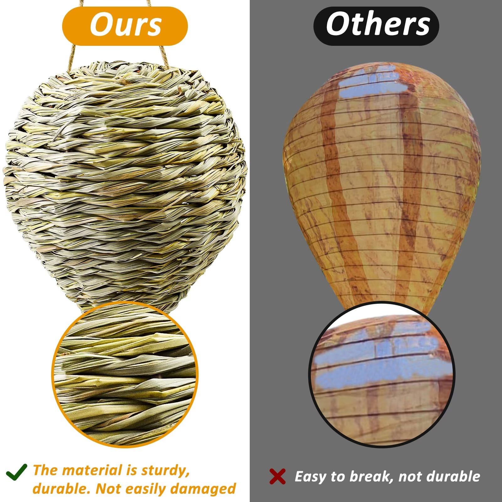 Waybas faux wasp nest hanging on eaves showcasing rustic design
