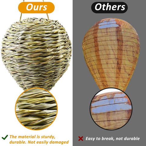 Waybas faux wasp nest hanging on eaves showcasing rustic design