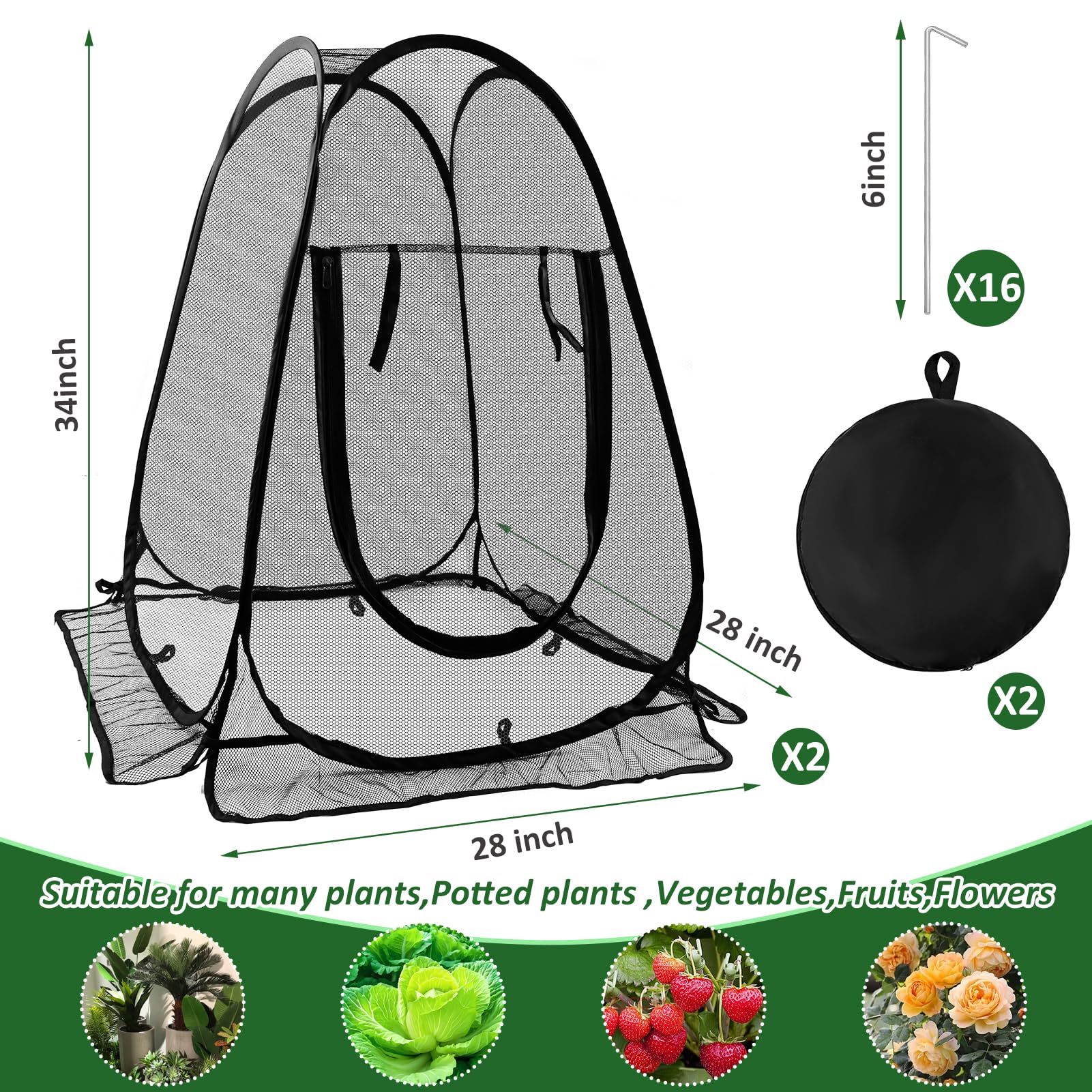 Waybas eight-stake crop cage secures the cover during windy days.