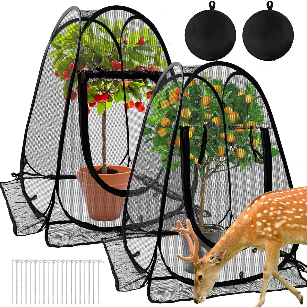 Waybas pop-up mesh plant protector guard demonstrates quick frame-free setup to shield flowers.
