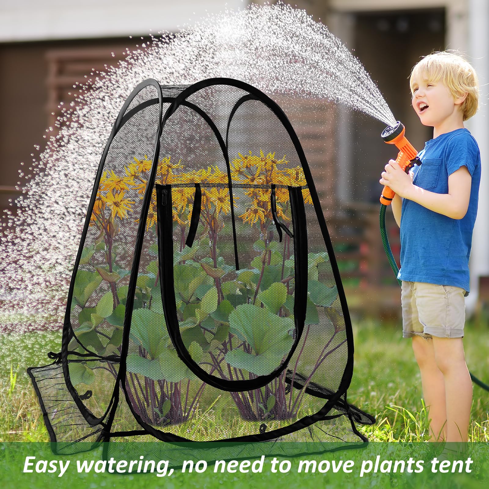 Waybas large 28x28x34 in net protects flowers and vegetables in small beds.