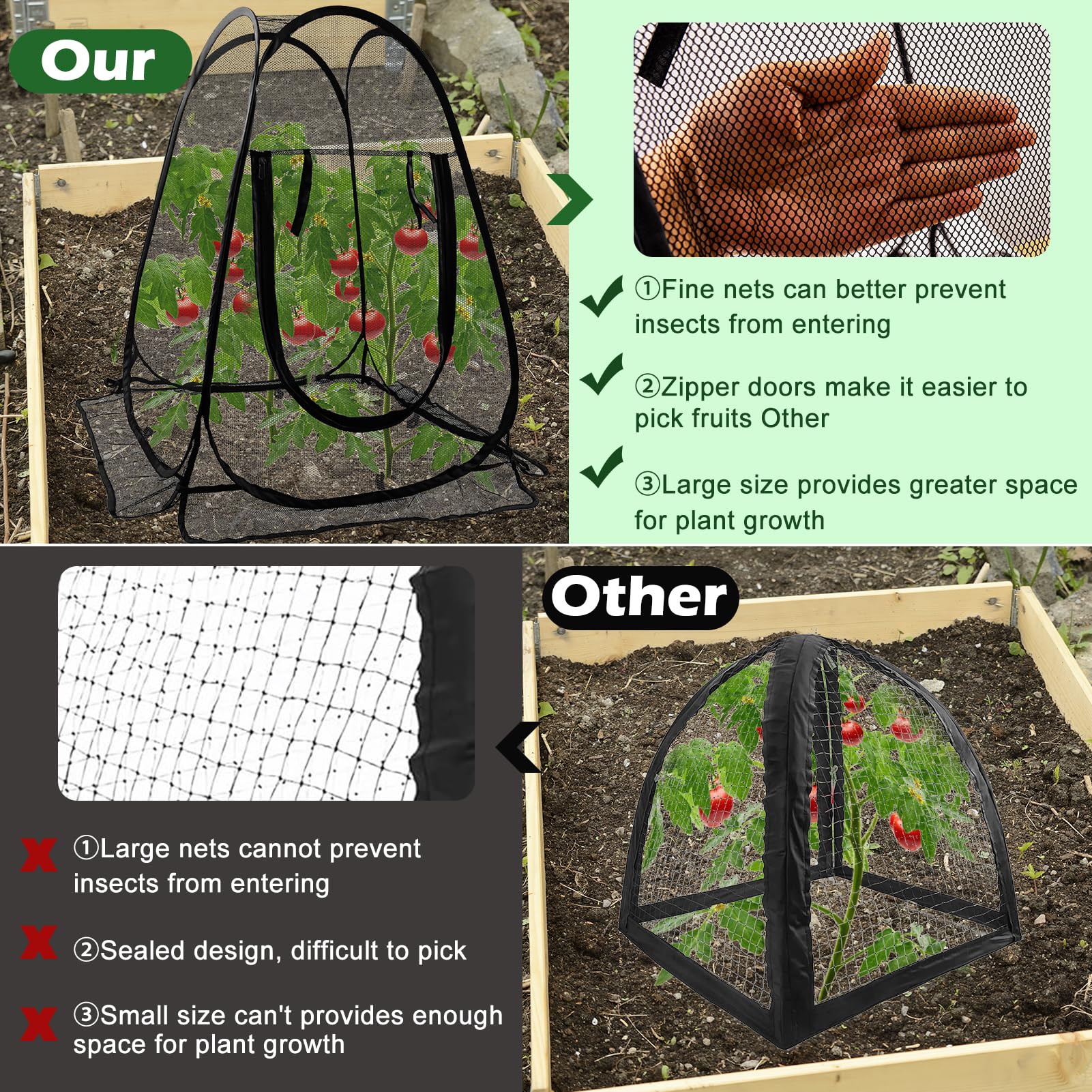 Waybas fine mesh plant tent lets sunlight and rain through for healthy growth.