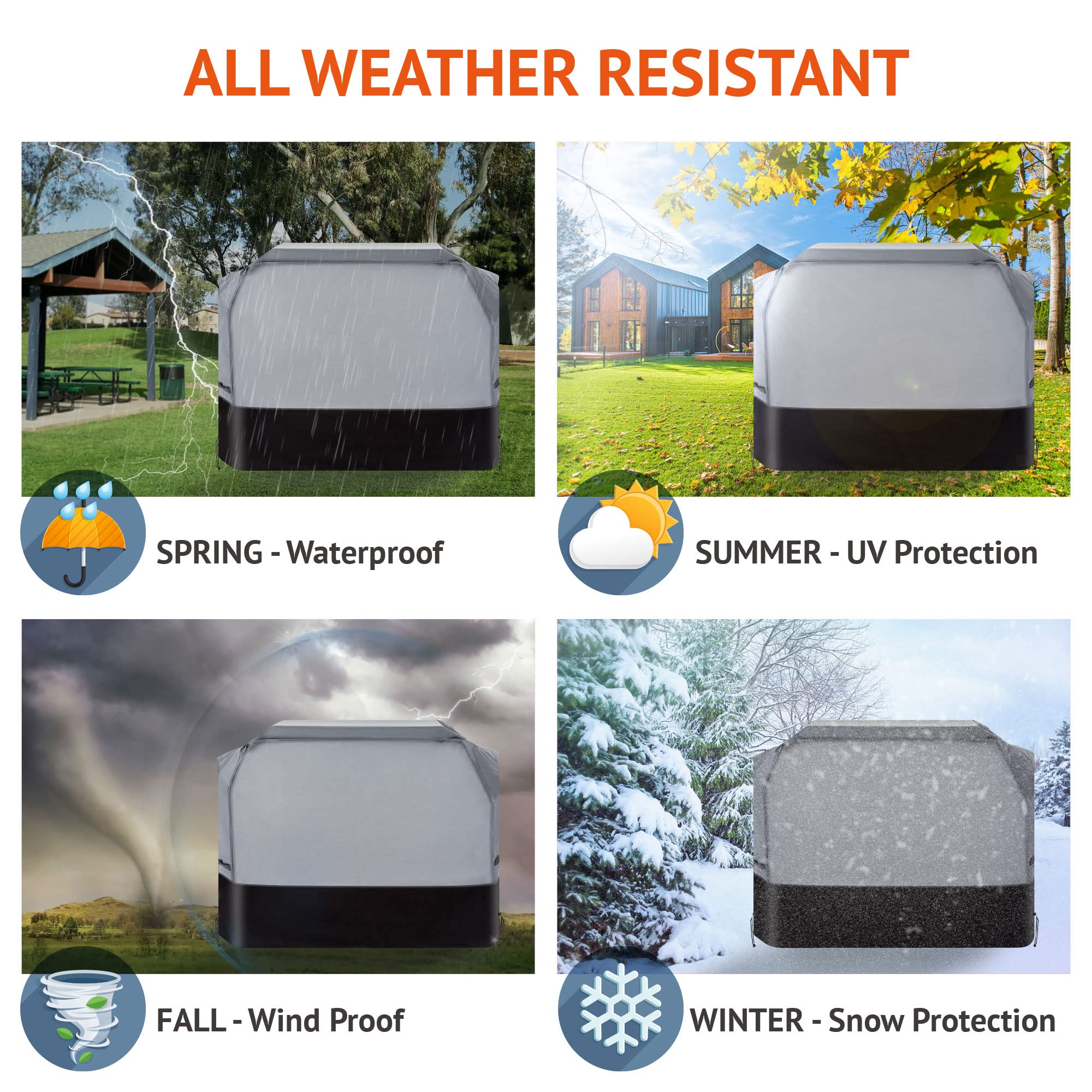 Waykea heavy duty grill cover 65-inch waterproof fabric protects grills in wet weather.