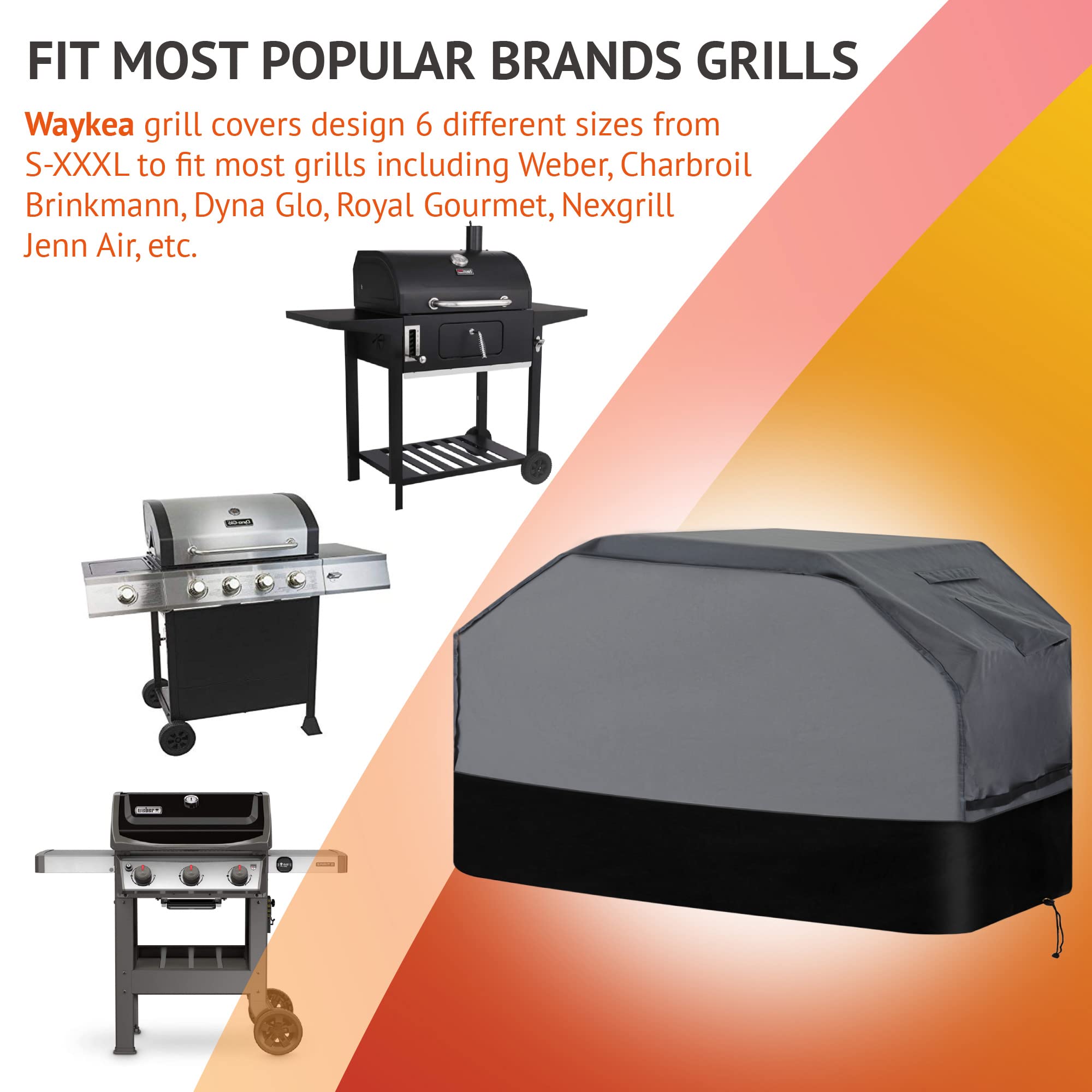 Waykea heavy duty grill cover 65-inch windproof closure keeps cover secure.