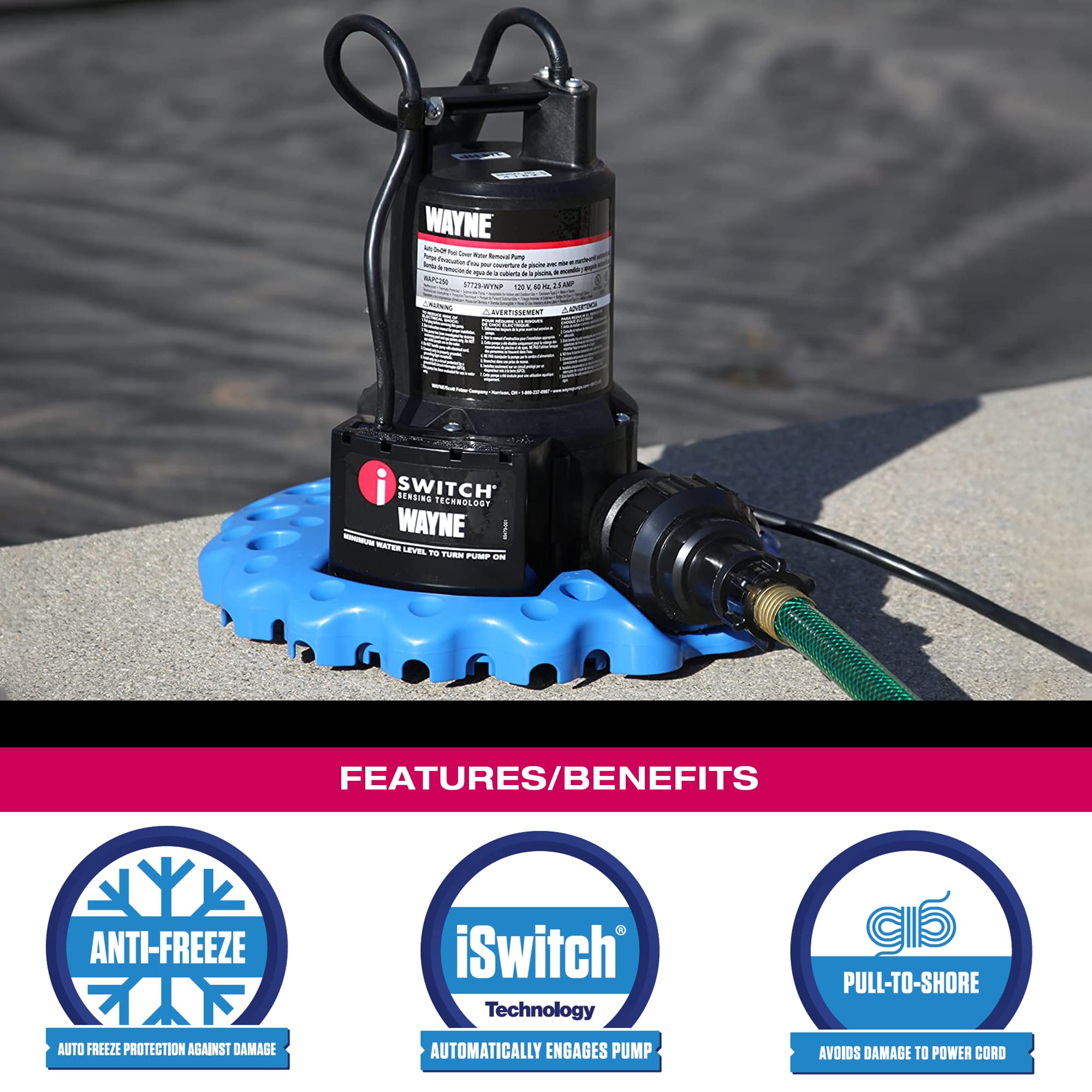 Wayne WAPC250 on winter pool cover with water draining effectively