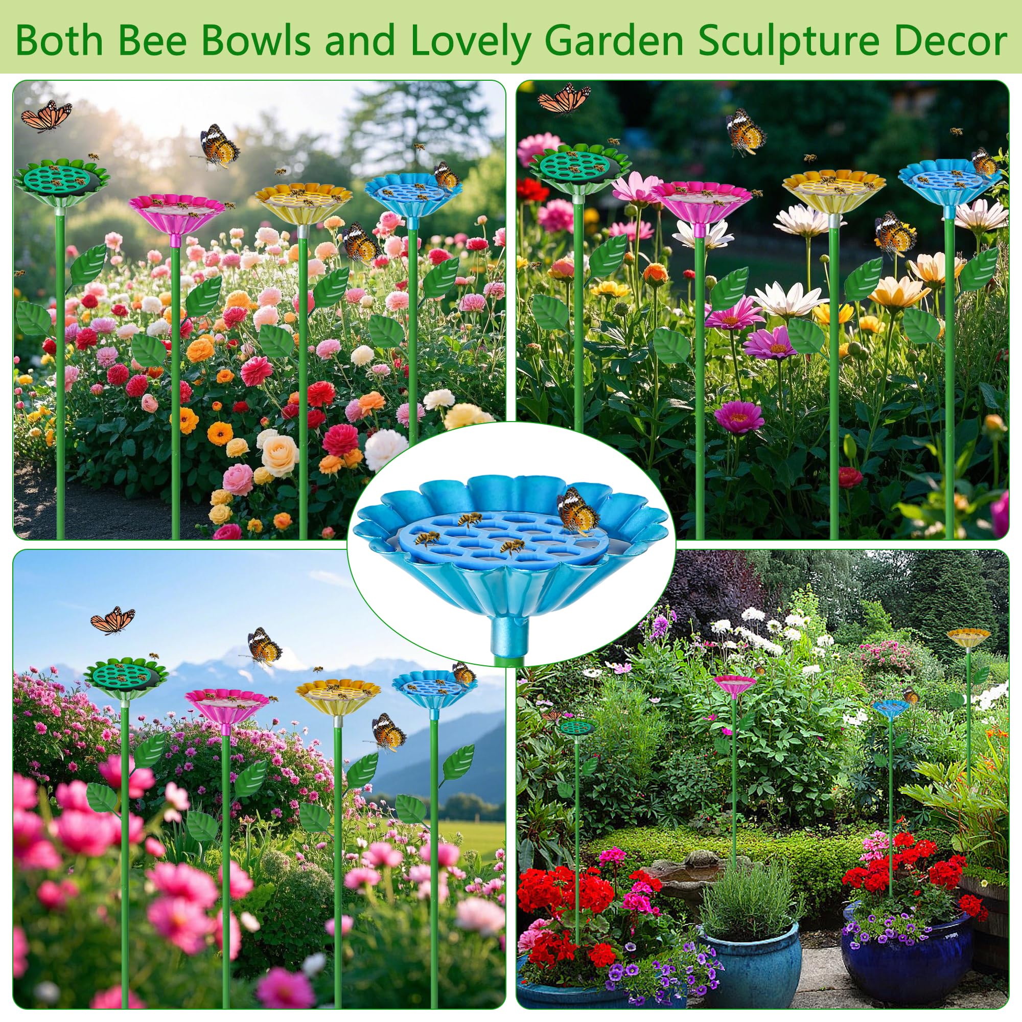 Wazitin flower-shaped bee feeder with vivid stems draws bees and butterflies to flowers.