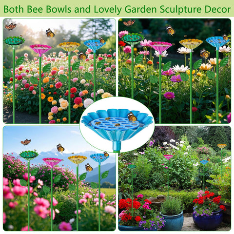 Wazitin flower-shaped bee feeder with vivid stems draws bees and butterflies to flowers.