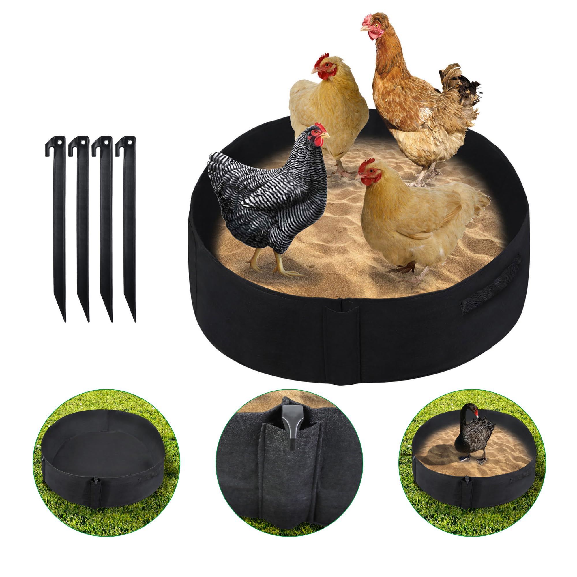 WBCBEC chicken dust bath tub assembly shows stable felt construction for easy setup