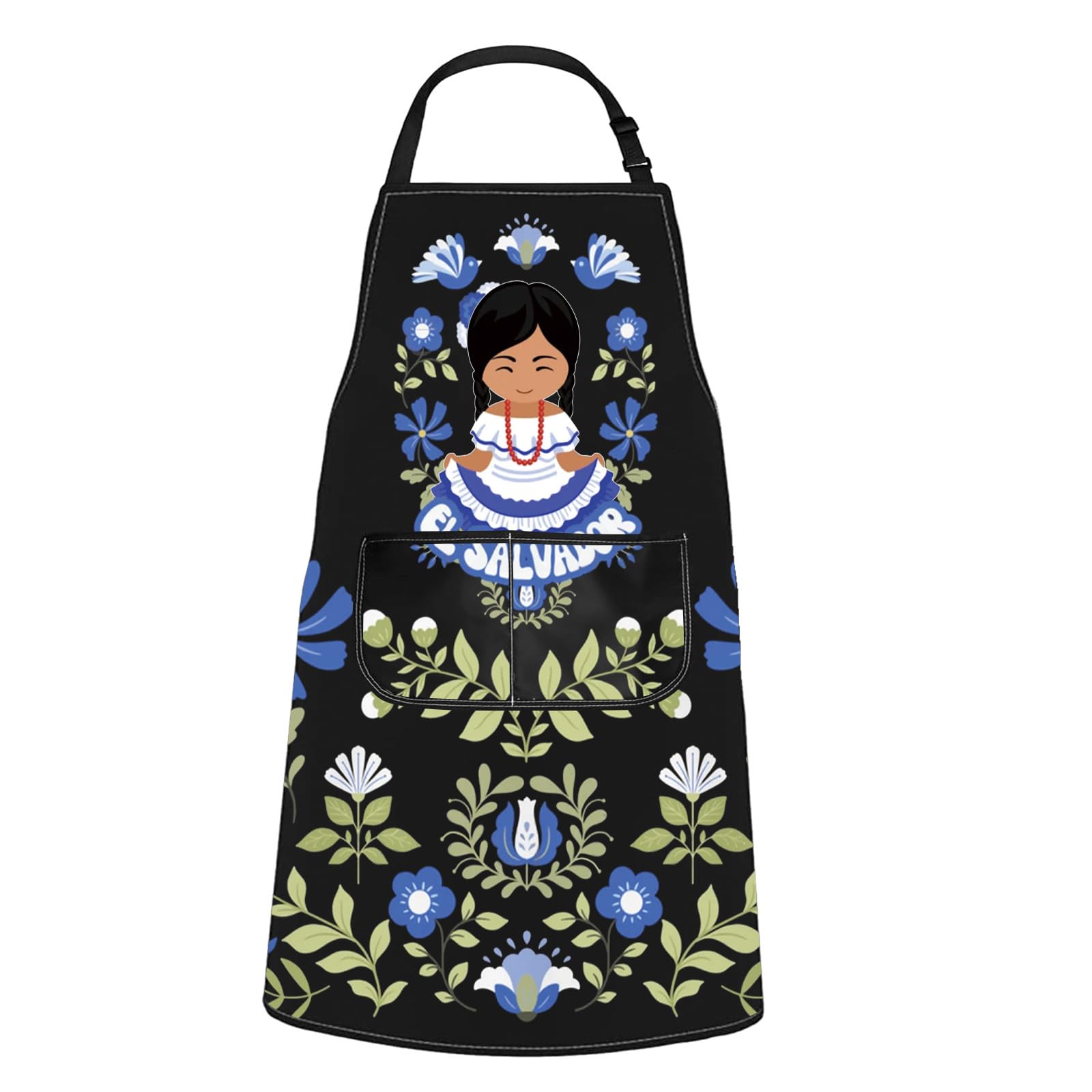 WCGXKO el-salvador-inspired-apron floral design protects clothing during cooking tasks.