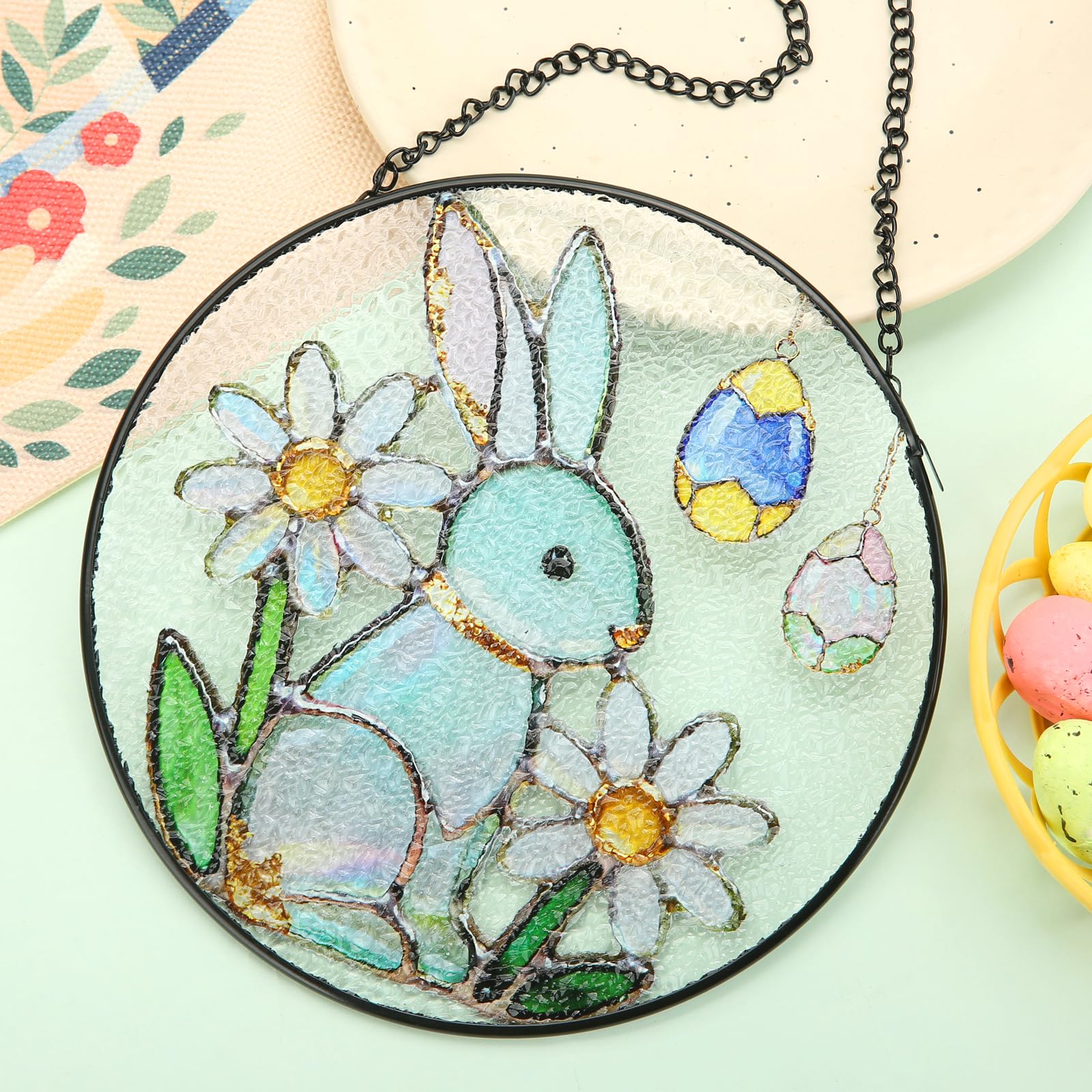 WDARTG Easter decor window ornament enhances home with colorful glass