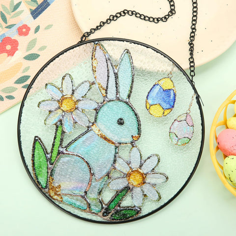 WDARTG Easter decor window ornament enhances home with colorful glass