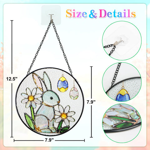 WDARTG stained glass sun catcher shows vibrant bunny and eggs colors