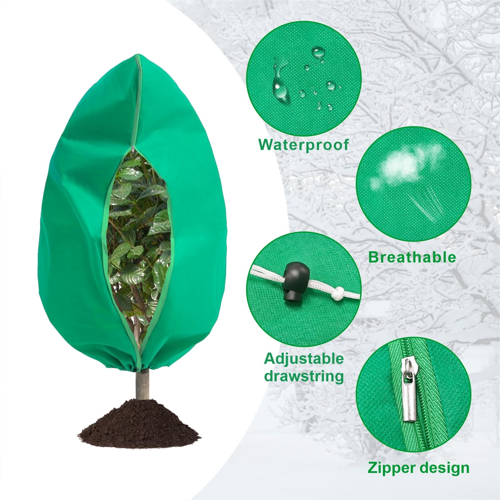 WDBG universal-fit plant cover with a drawstring base to seal out cold winds
