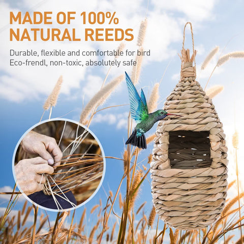WDEFUN hand-woven hummingbird nest provides rustic shelter for garden visitors.