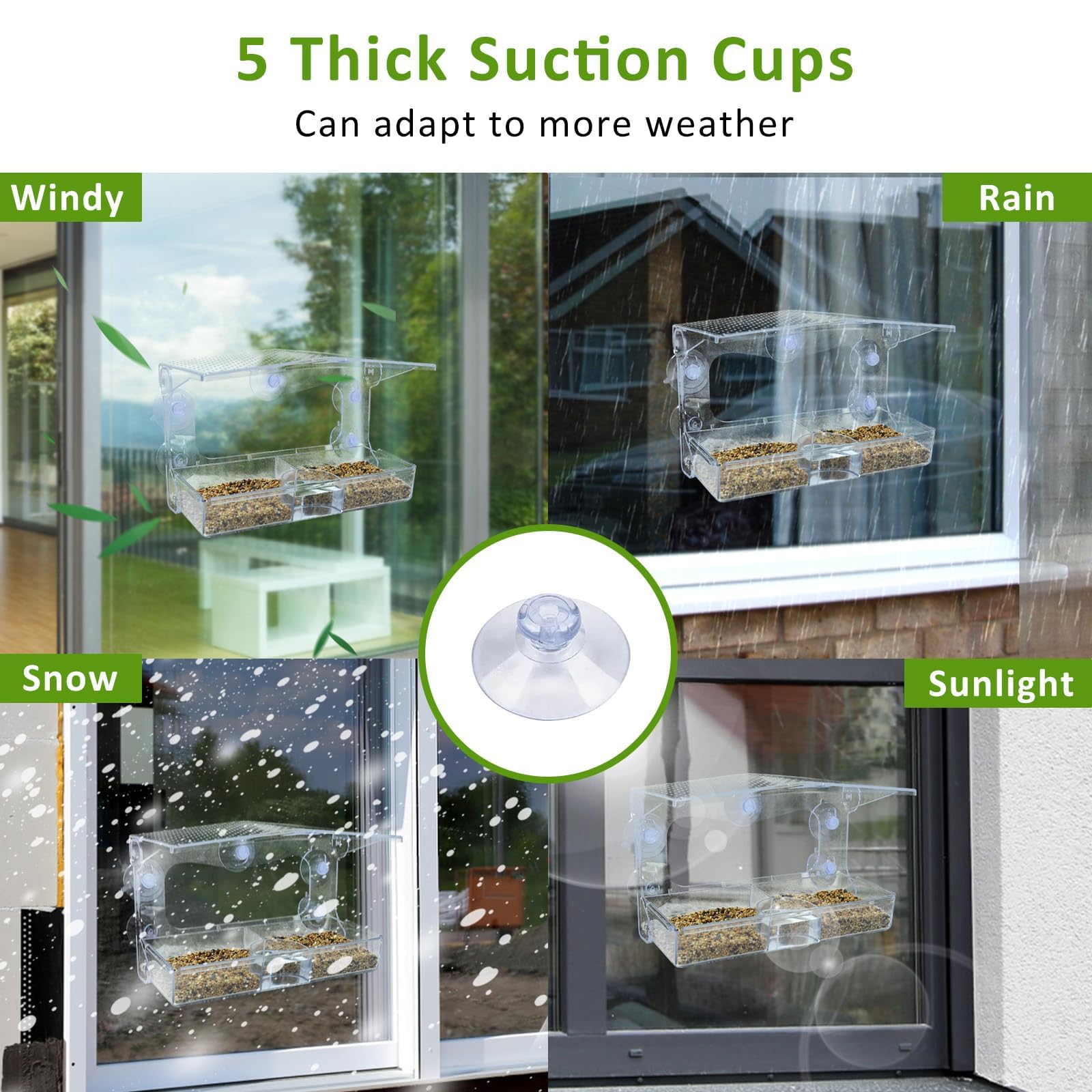 WDG window bird feeder features an easy slide-out tray for simple refills.