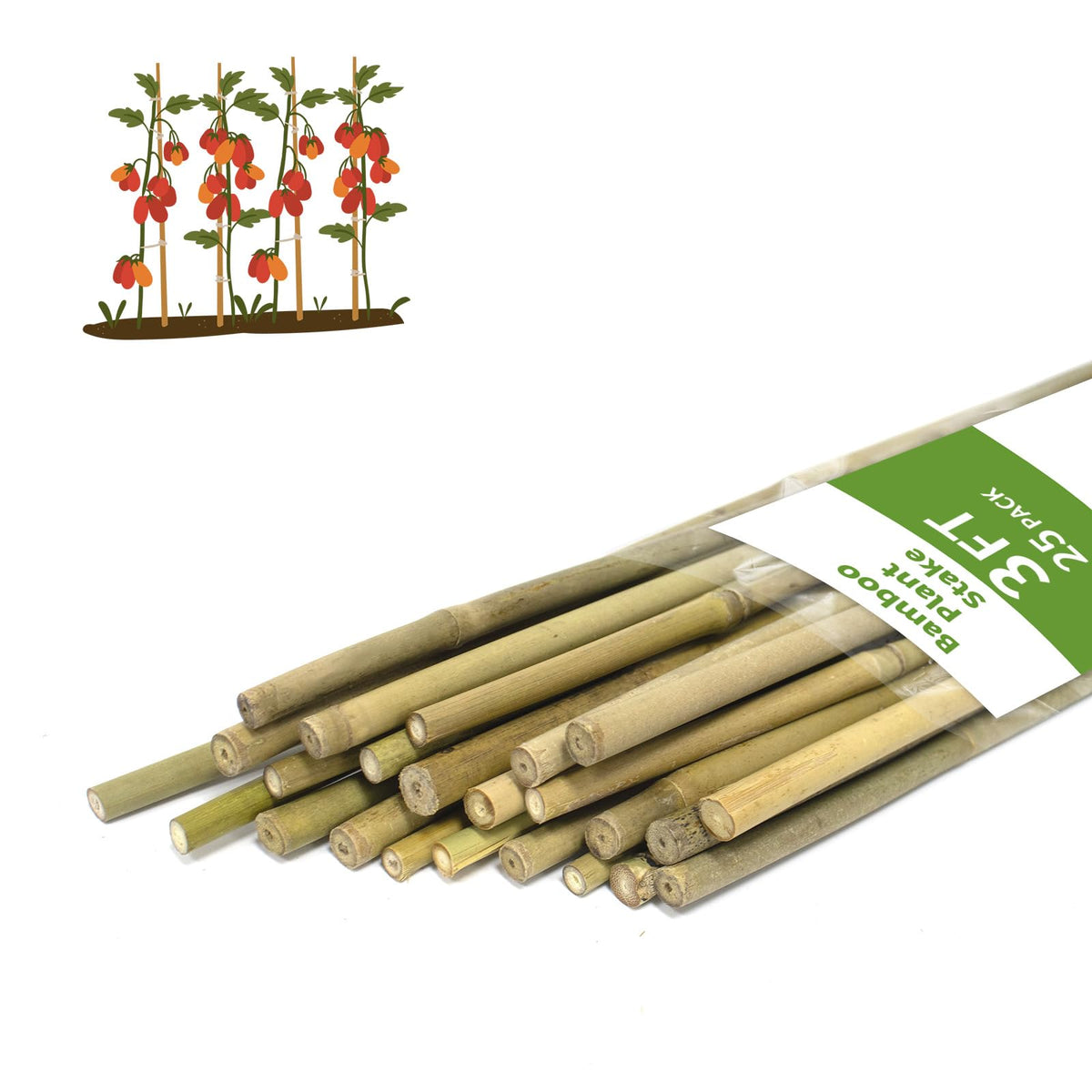WDZZHOT bamboo plant stakes 3ft provide sturdy support for tomato vines and climbing plants.