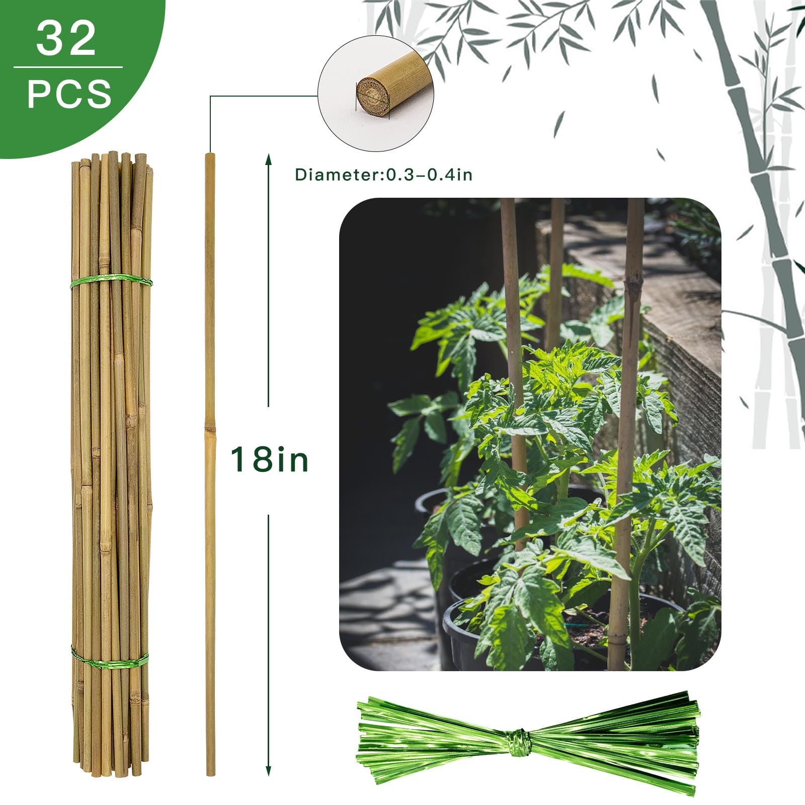 WDZZHOT bamboo plant stakes with twist ties for climbing beans