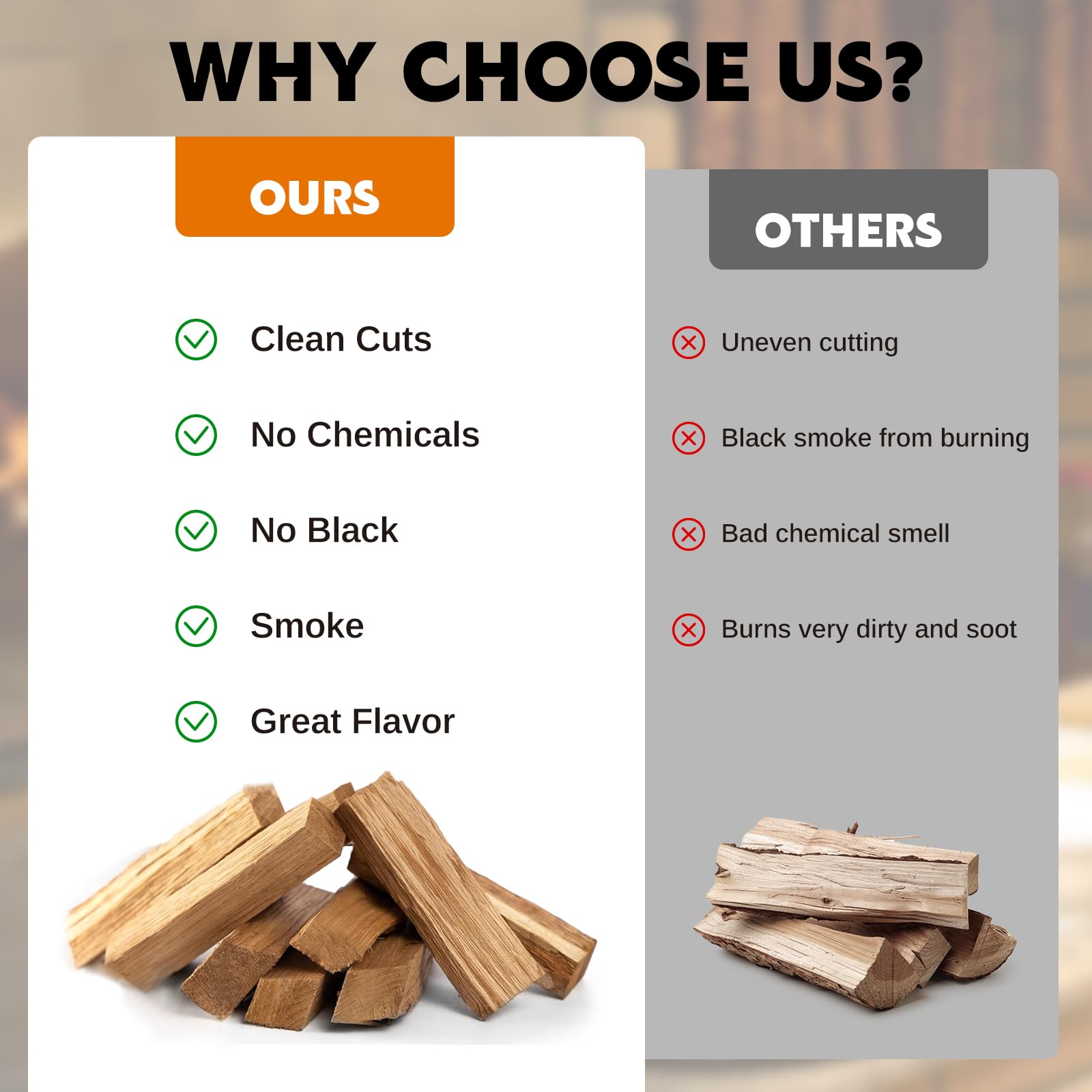 W&E Choice wood stored easily for outdoor parties and weekend cookouts