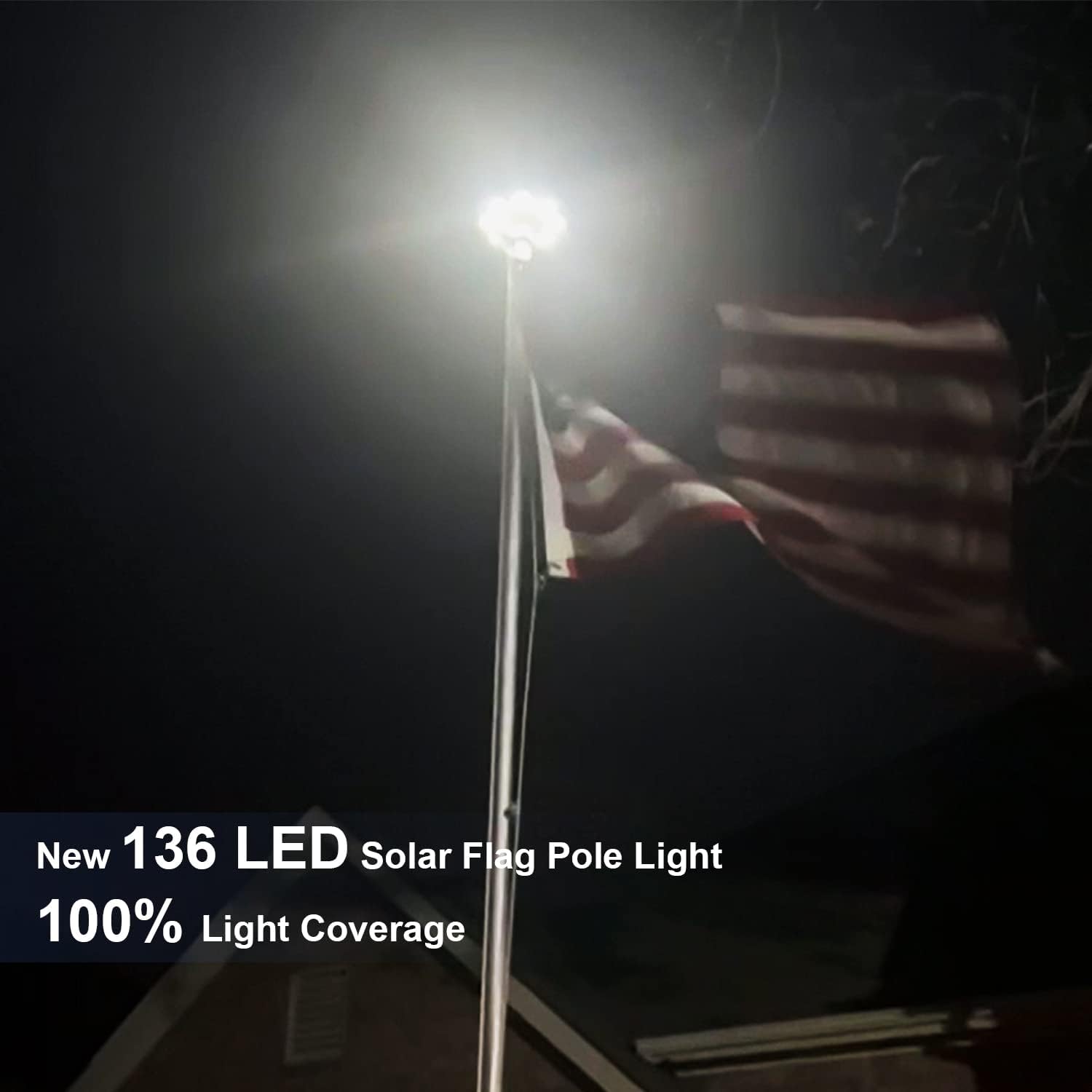 Weavelife solar flag pole light illuminated flag at dusk