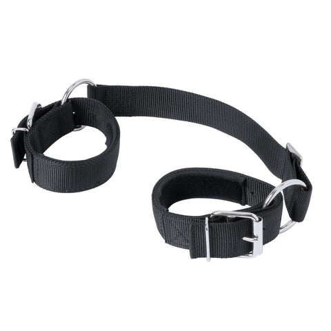 Weaver Leather deluxe cow hobble in black nylon with neoprene cuffs for comfortable restraint.