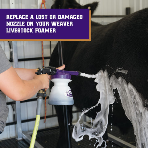 Weaver Leather dog grooming nozzle securely attaches to foamer sprayers for consistent output