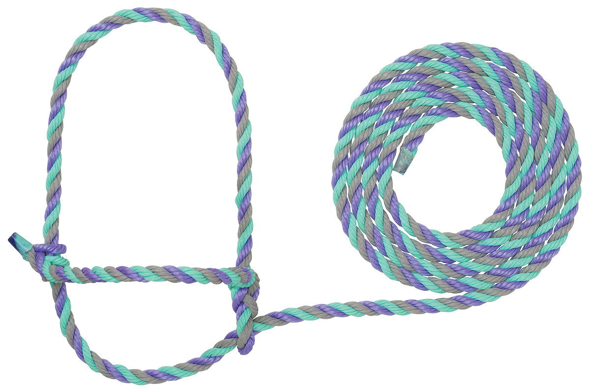 Weaver Leather Livestock Cattle Rope Halter front view, sturdy poly rope for daily handling.