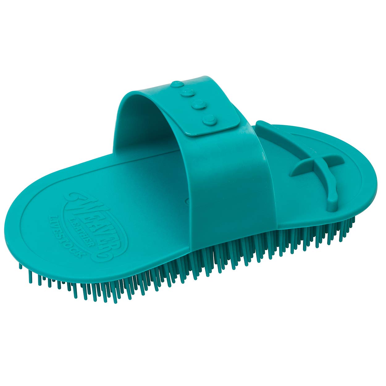 Weaver Leather Livestock massage brush teal for cattle grooming and deep cleaning.