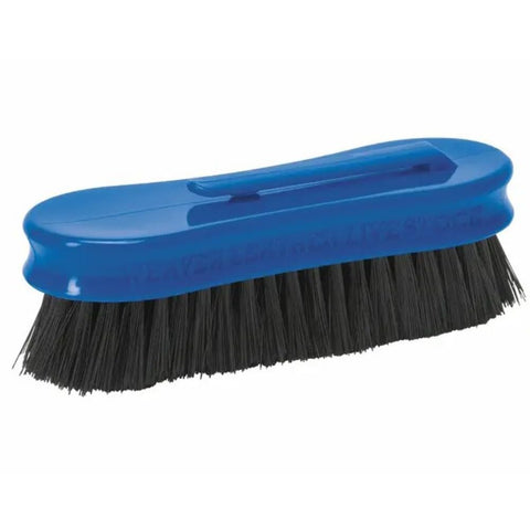 Weaver Leather pig-face brush blue for show touch-ups and blade cleaning.