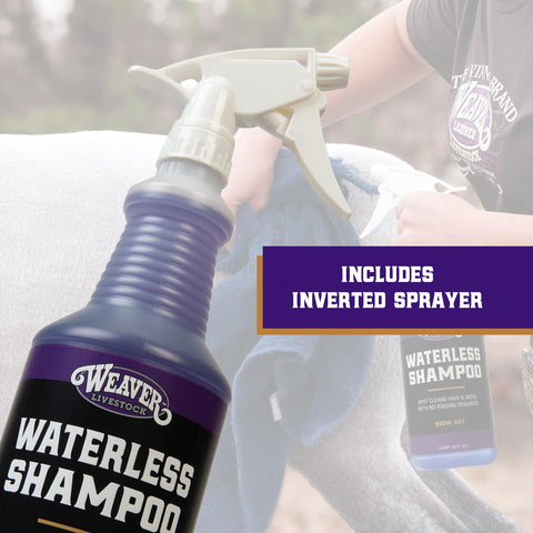 Weaver Leather Livestock Waterless Shampoo dirt and grass removal refreshes coats.
