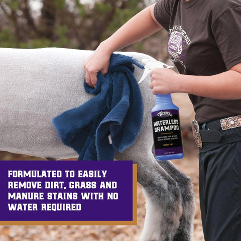 Weaver Leather Livestock Waterless Shampoo inverted sprayer enables easy application from any angle.