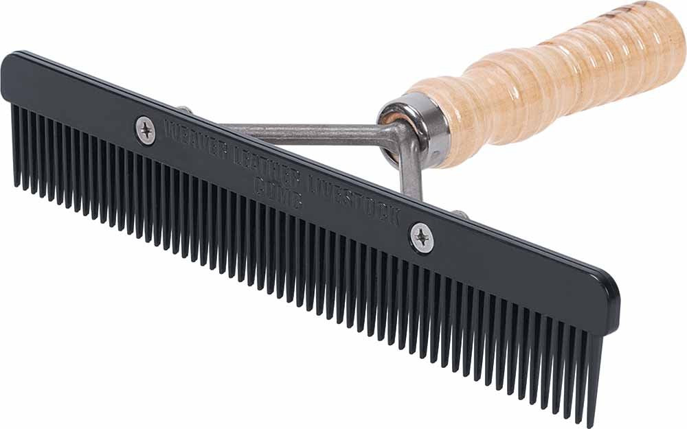 Weaver Leather Show Comb with wood handle and replaceable blade for gentle grooming and coat upkeep