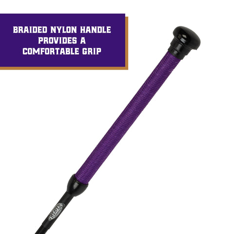 Weaver Livestock pig show whip with 36-inch leather shaft for precise guiding.