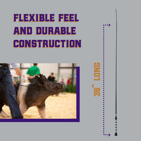 Weaver Livestock pig show whip featuring a 5-inch popper for clear signaling
