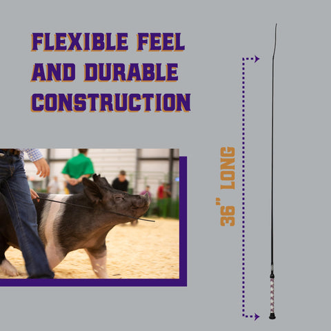 36-inch Weaver Livestock pig whip held for precise control in training