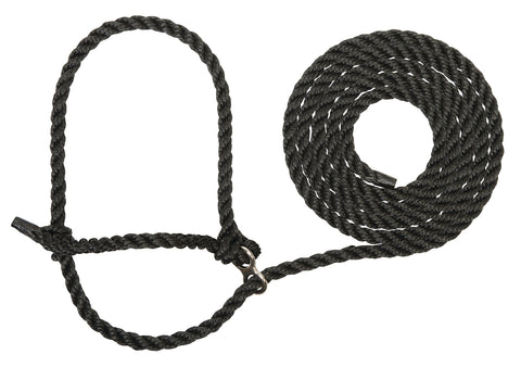 Weaver Livestock extra long breaking cattle halter with 14.5 ft lead for gentle, controlled handling.