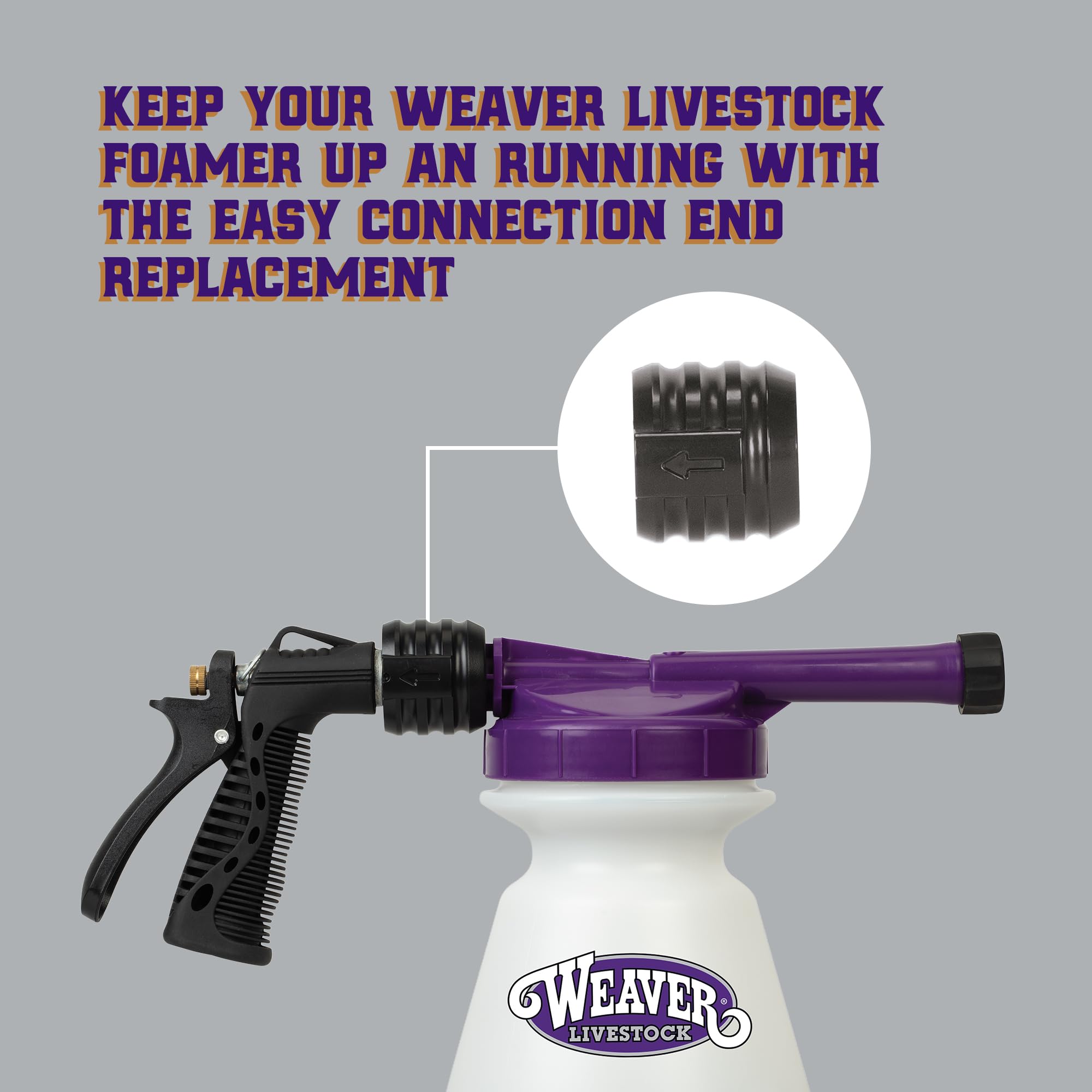 Weaver Livestock foamer sprayer connection guides foam to hard-to-reach areas