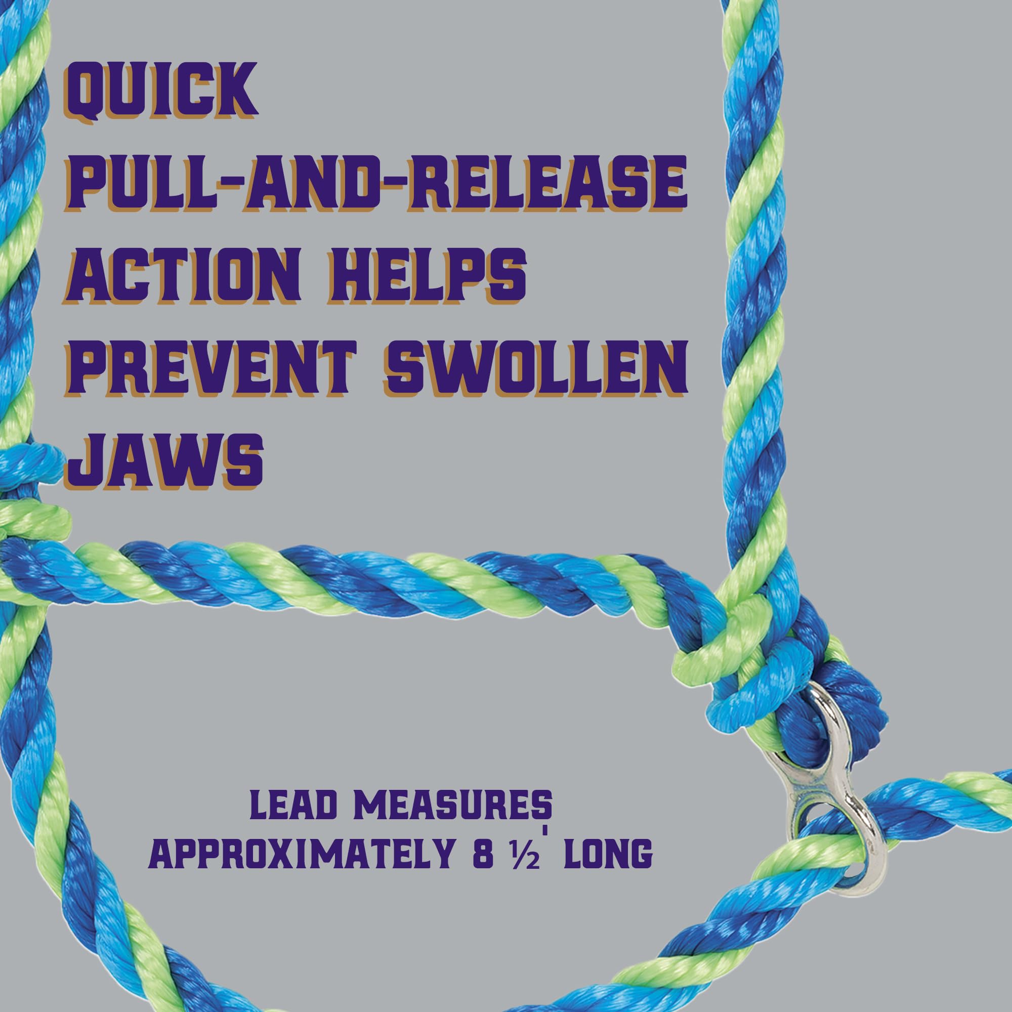Nickel-plated hardware on Weaver halter reduces rope rubbing for smoother action.