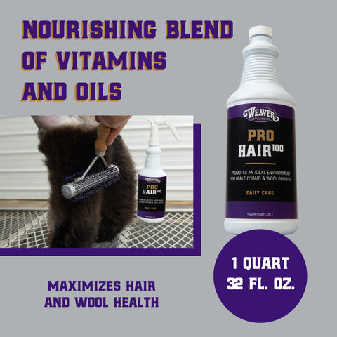 Weaver Livestock ProHair100 hydrolyzed-keratin close-up signals reinforced hair strength.
