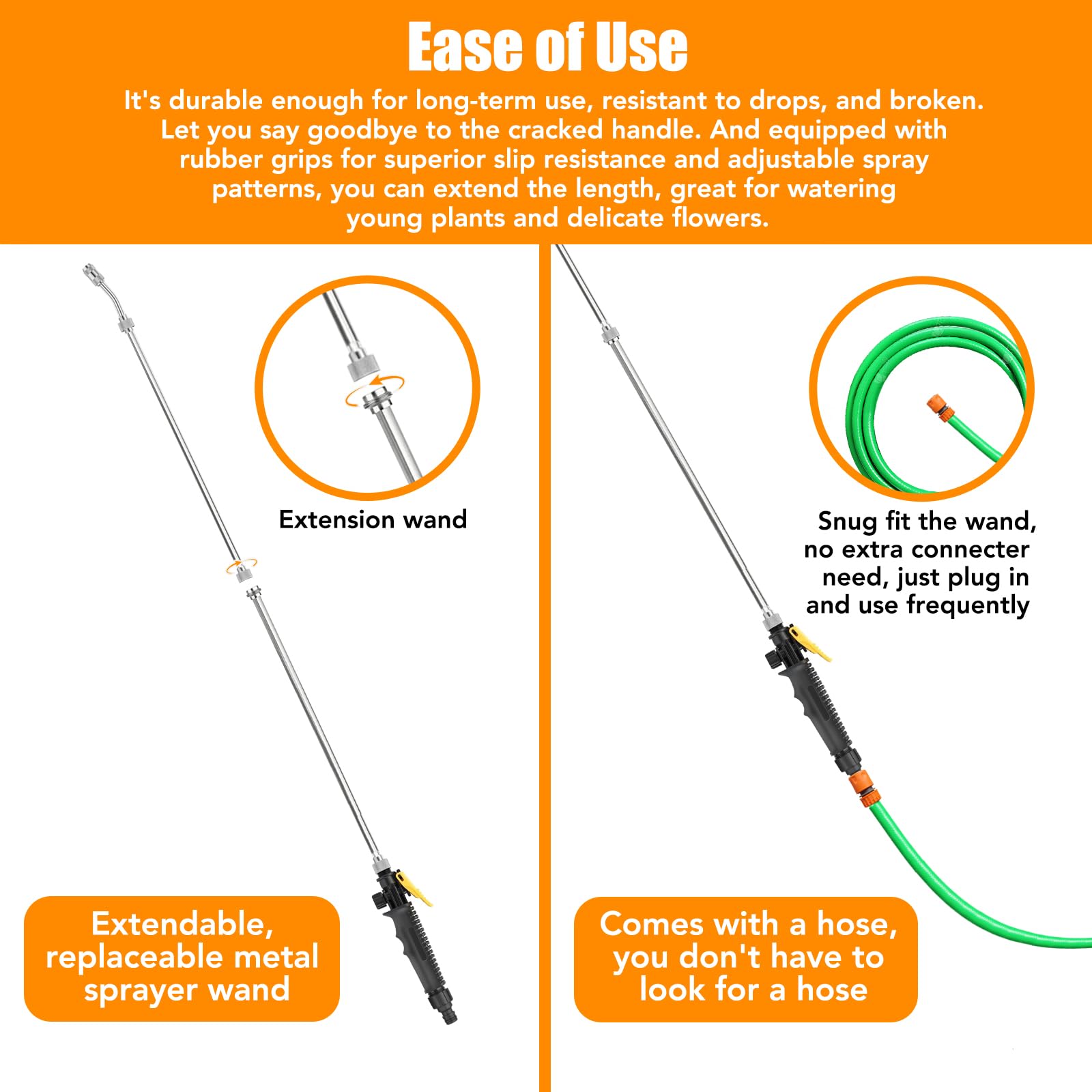 Weazinck hose-connectors and quick-connects simplify setup with common hoses.