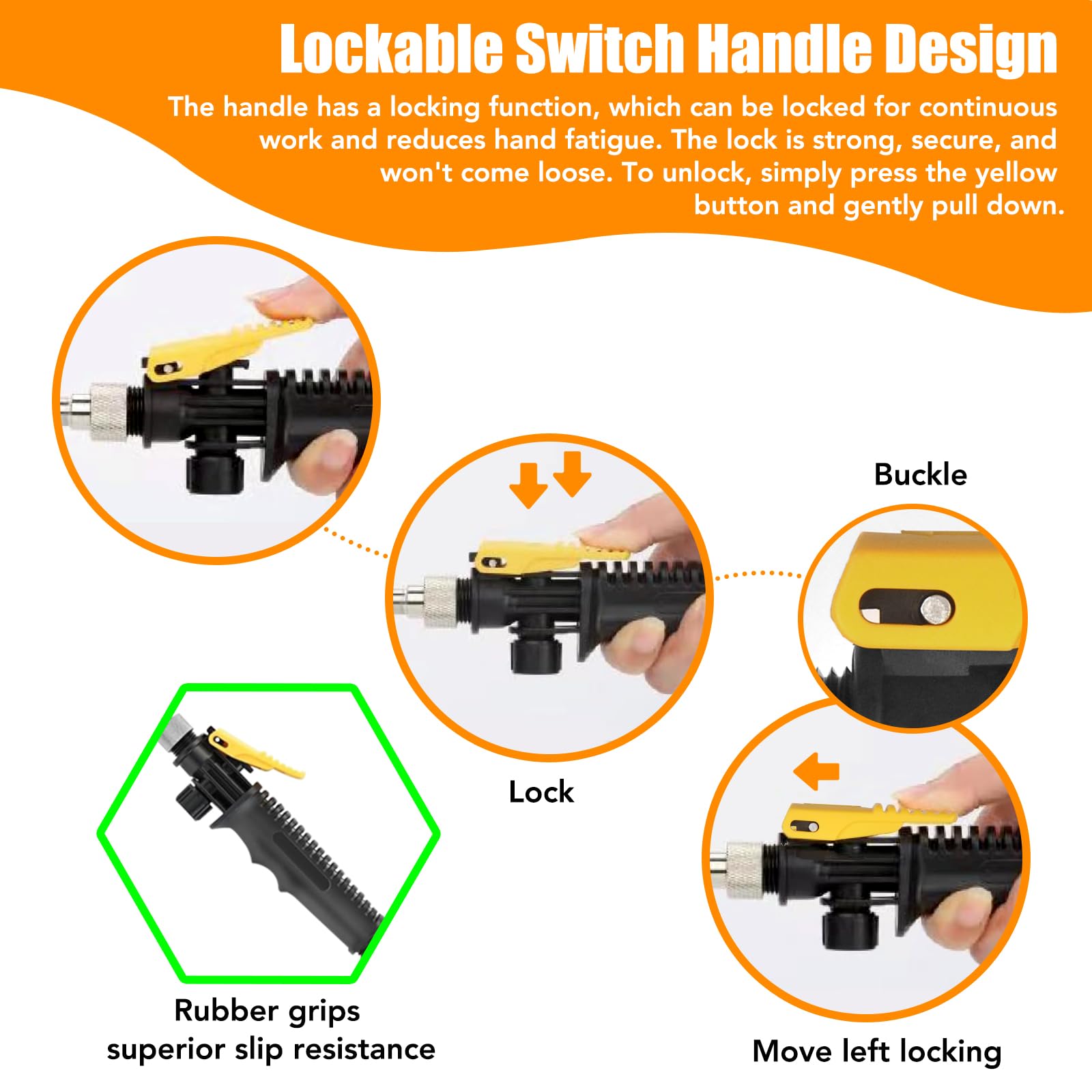 Weazinck locking-handle sprayer wand reduces fatigue during extended watering tasks.