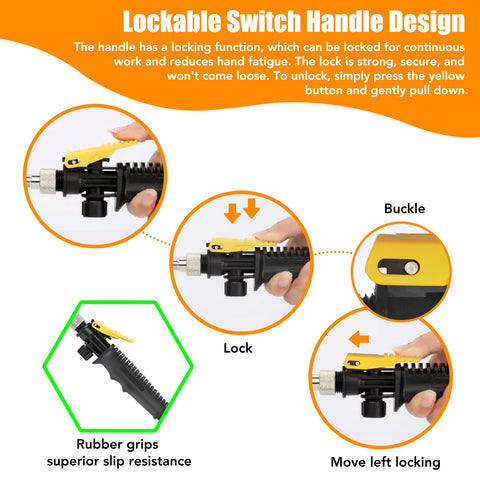 Weazinck locking-handle sprayer wand reduces fatigue during extended watering tasks.